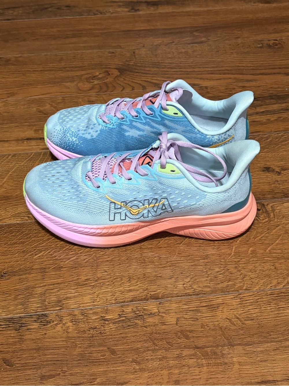 Hoka One One Women's Pastel Blue and Pink Running Sneakers